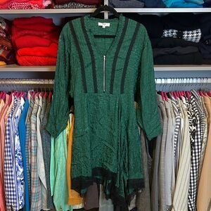 Koche green/black viscose blend v neck dolman long sleeve dress size EU 34/ US 2